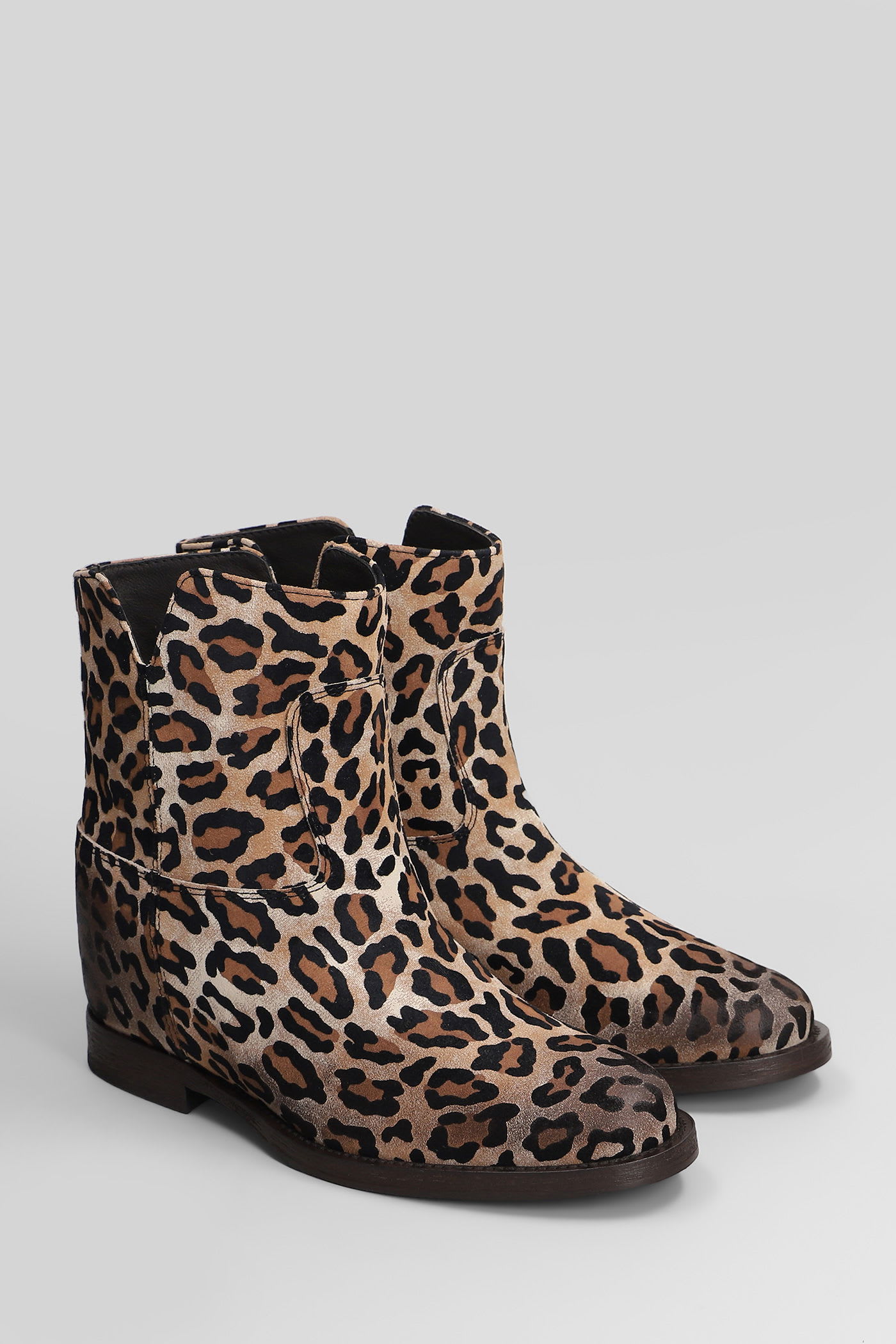 Via Roma 15 Ankle Boots Inside Wedge In Animalier Suede In Red
