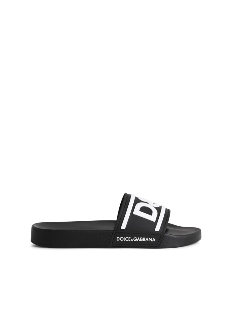 Dolce & Gabbana Black Beachwear Logo Slides | Smart Closet