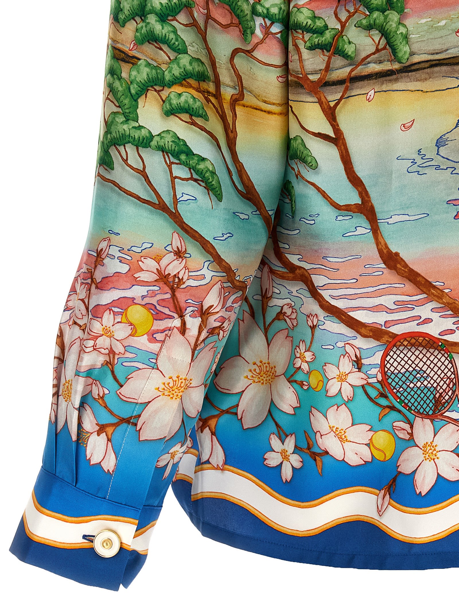 Casablanca Tennis Club Convertible-collar Printed Silk-twill Shirt In Multi