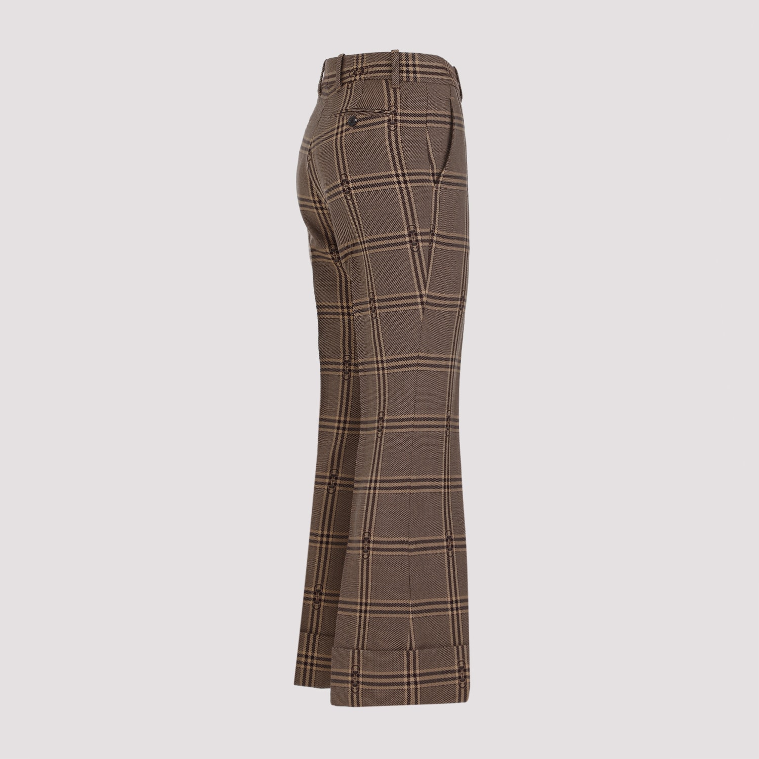 Shop Gucci Horsebit Check Wool Trousers In Beige Brown