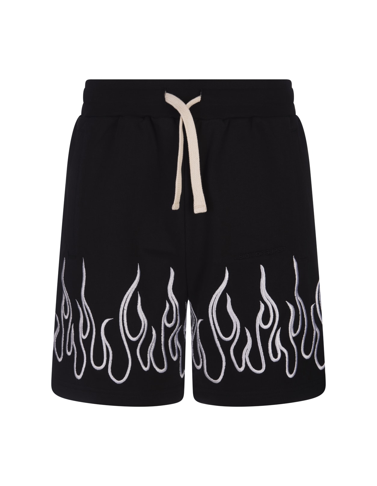 Vision Of Super Black Shorts With Embroidered White Flames