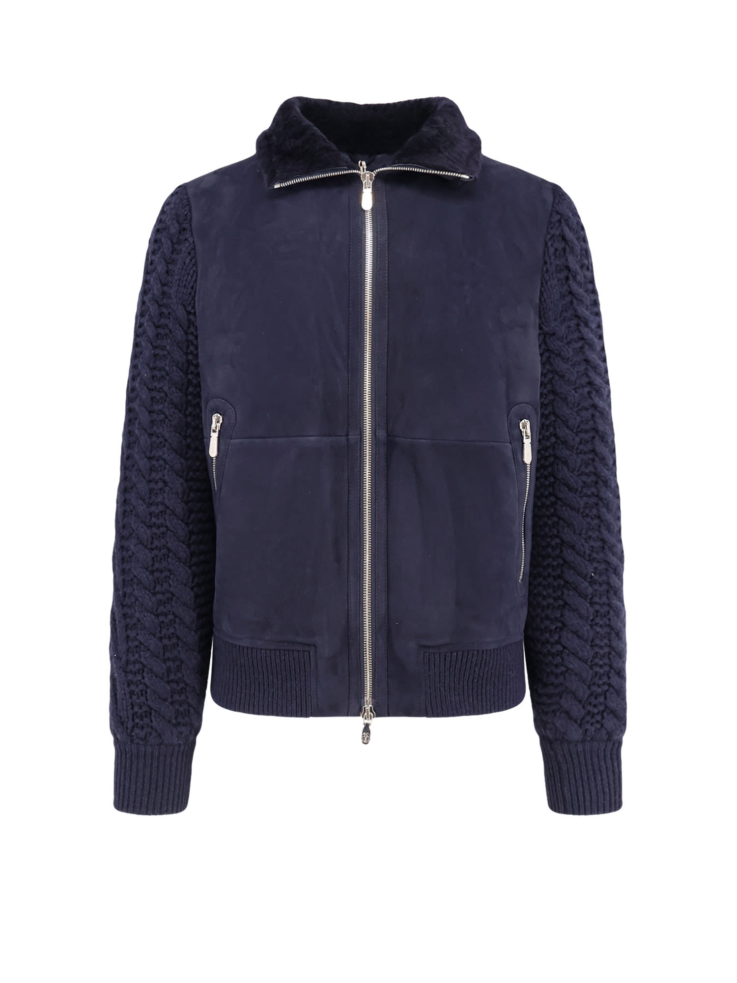 Brunello Cucinelli Sheepskin And Cashmere Padded Jacket In Blue