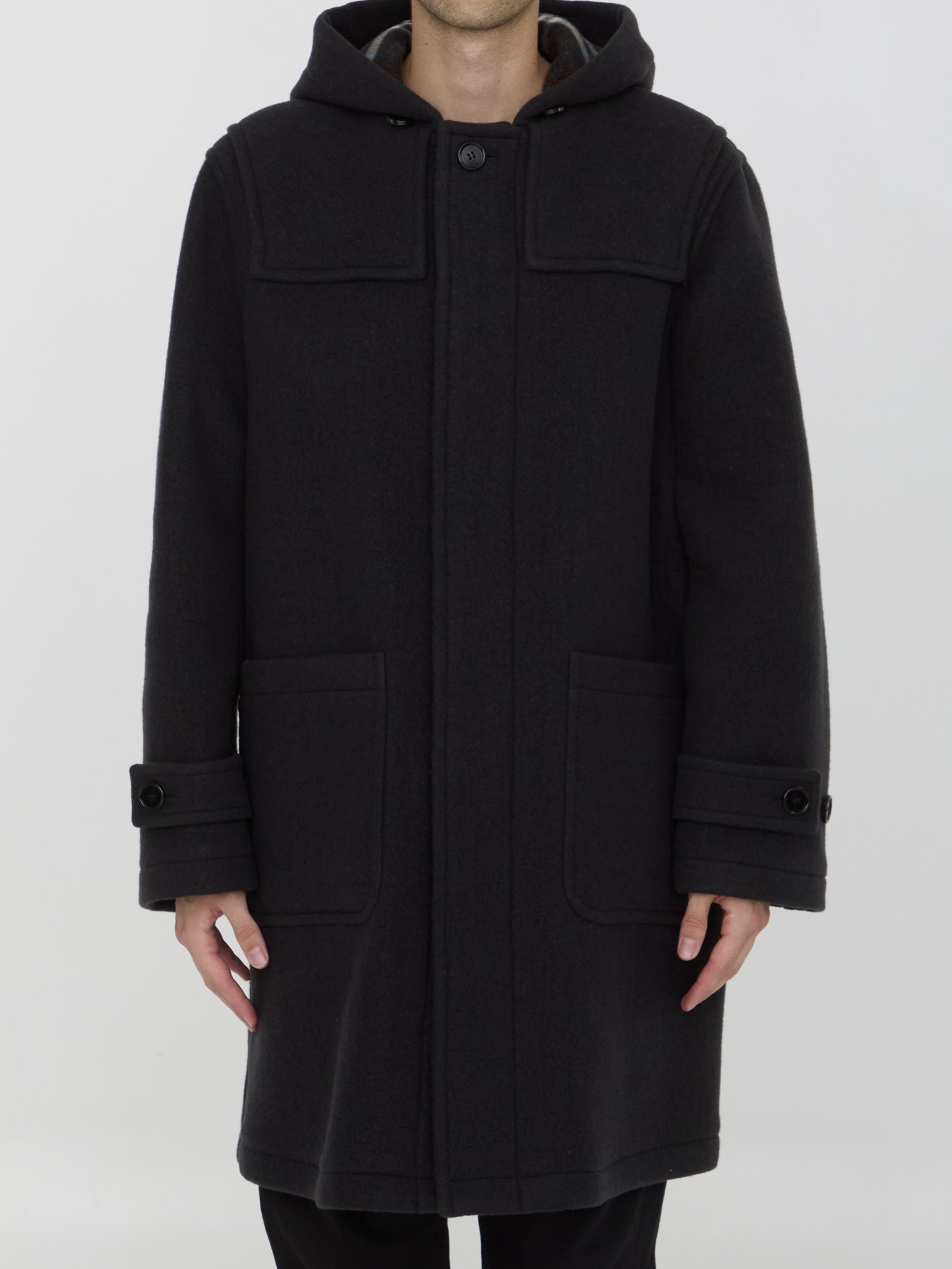 Shop Burberry Wool Duffle Coat In Black