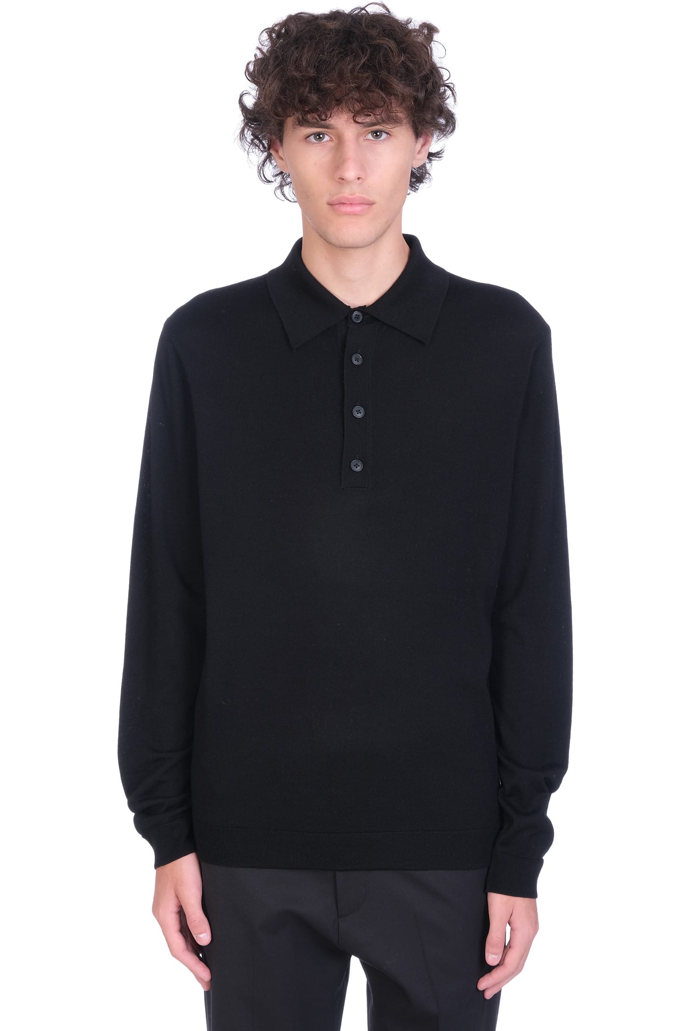 Low Brand Polo In Black Wool