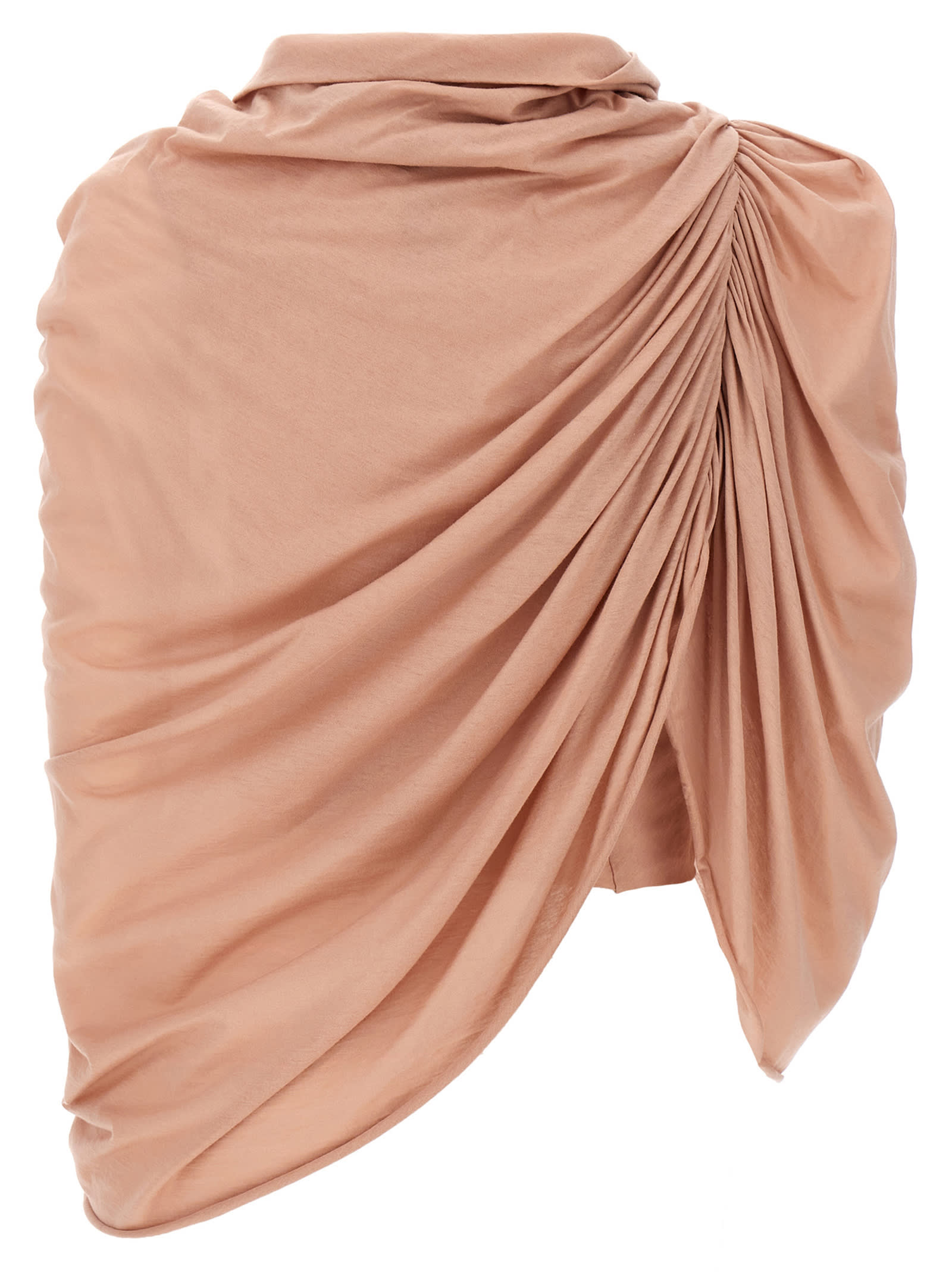 Rick Owens Draped Neutral Cotton Crew Neck Top In Pink