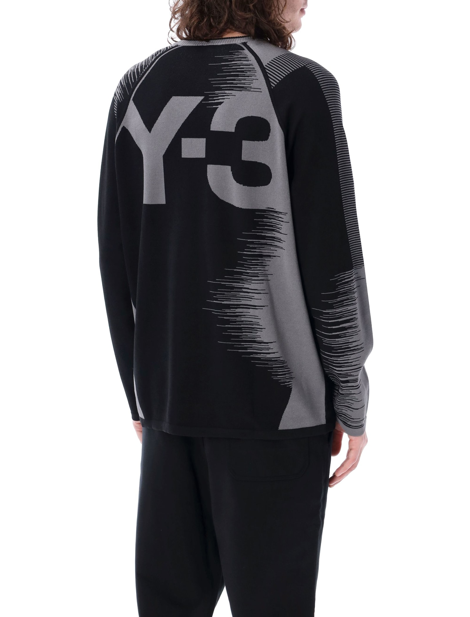 Shop Y-3 Logo Knit Sweater In Grey Black