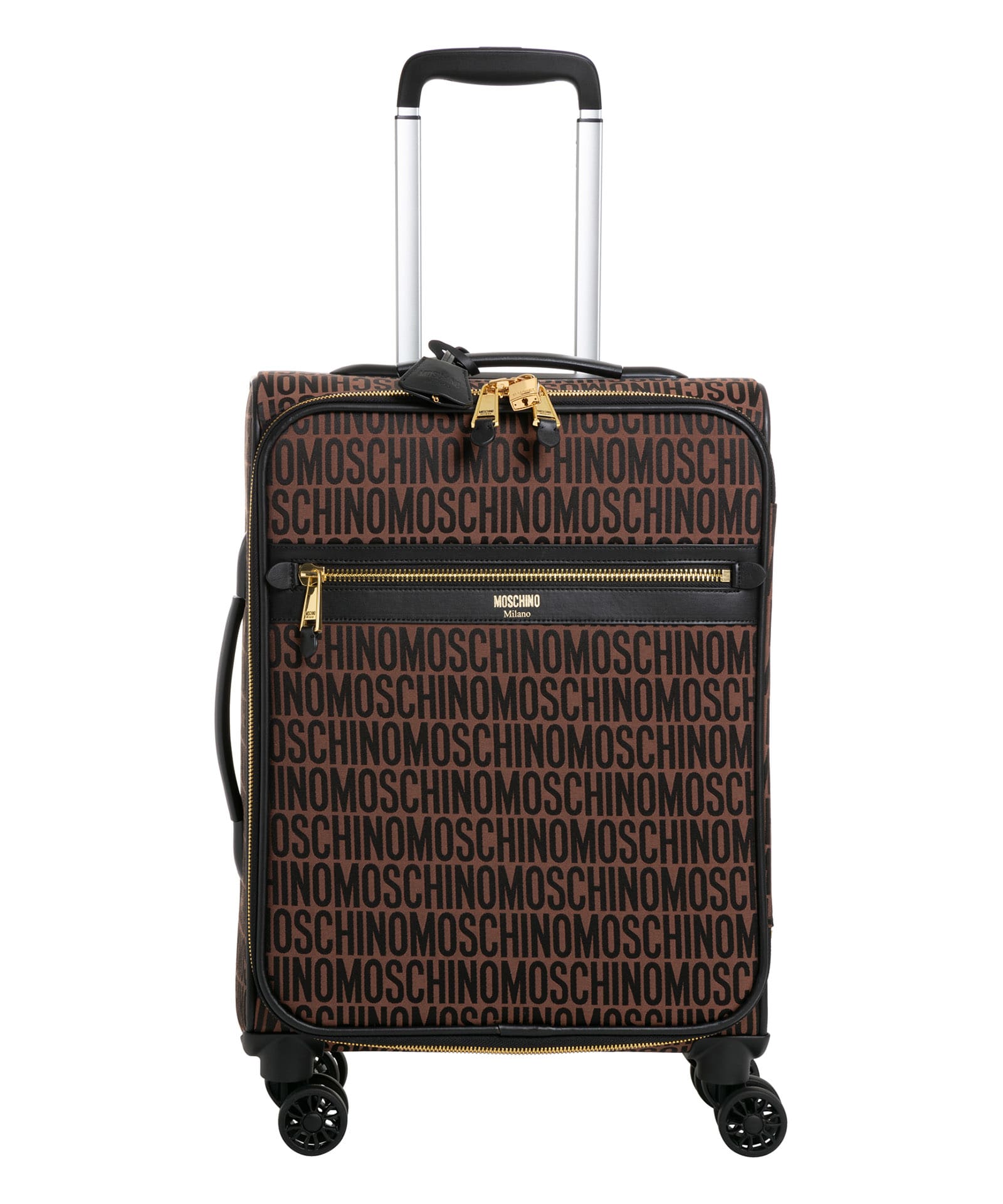 Moschino Logo Cotton Suitcase In Brown