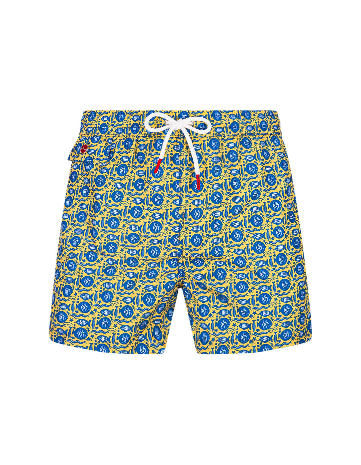 Yellow Swim Shorts With Fish Pattern