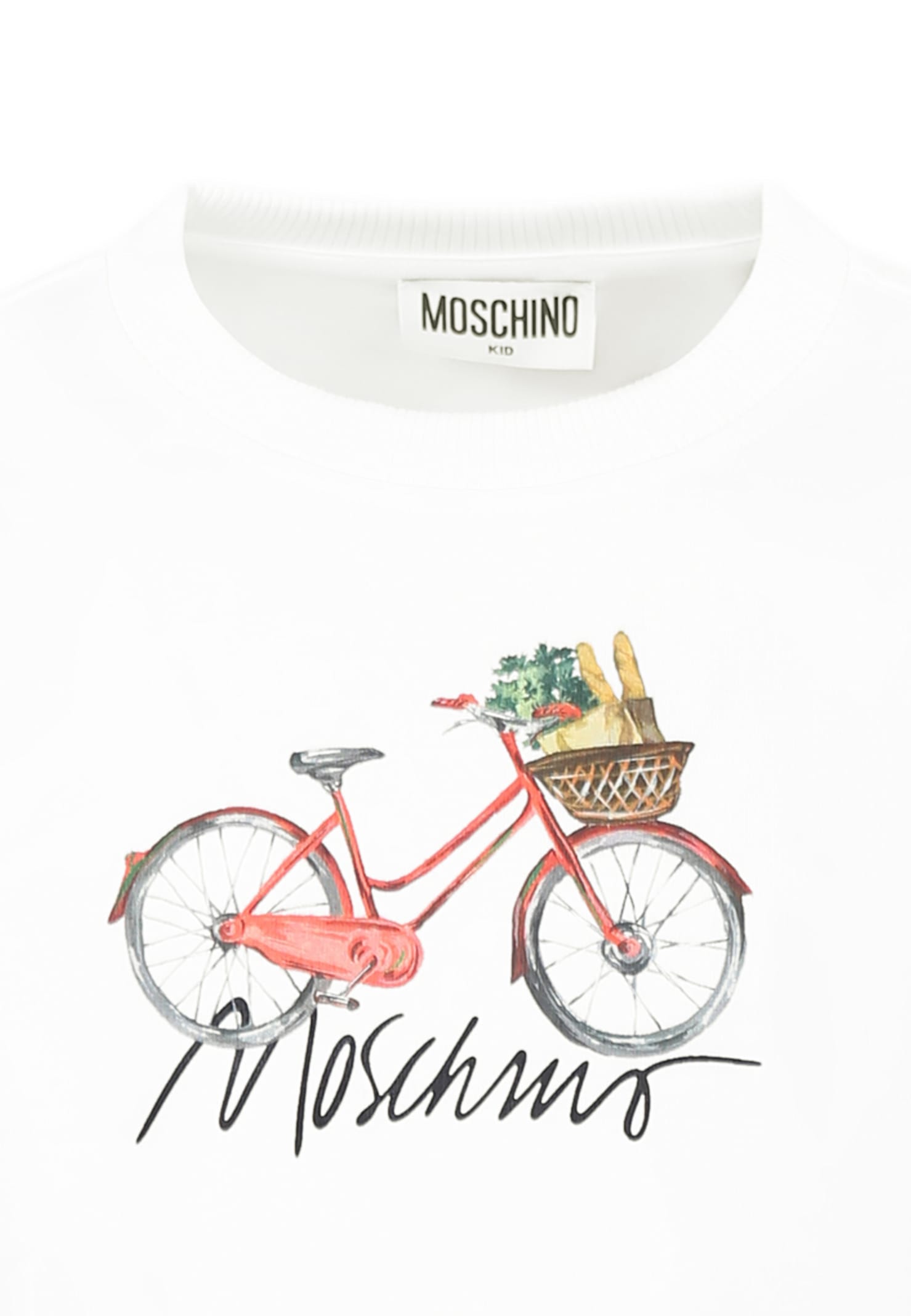 Moschino White Crop Sweatshirt For Girl With Bicycle Print In White