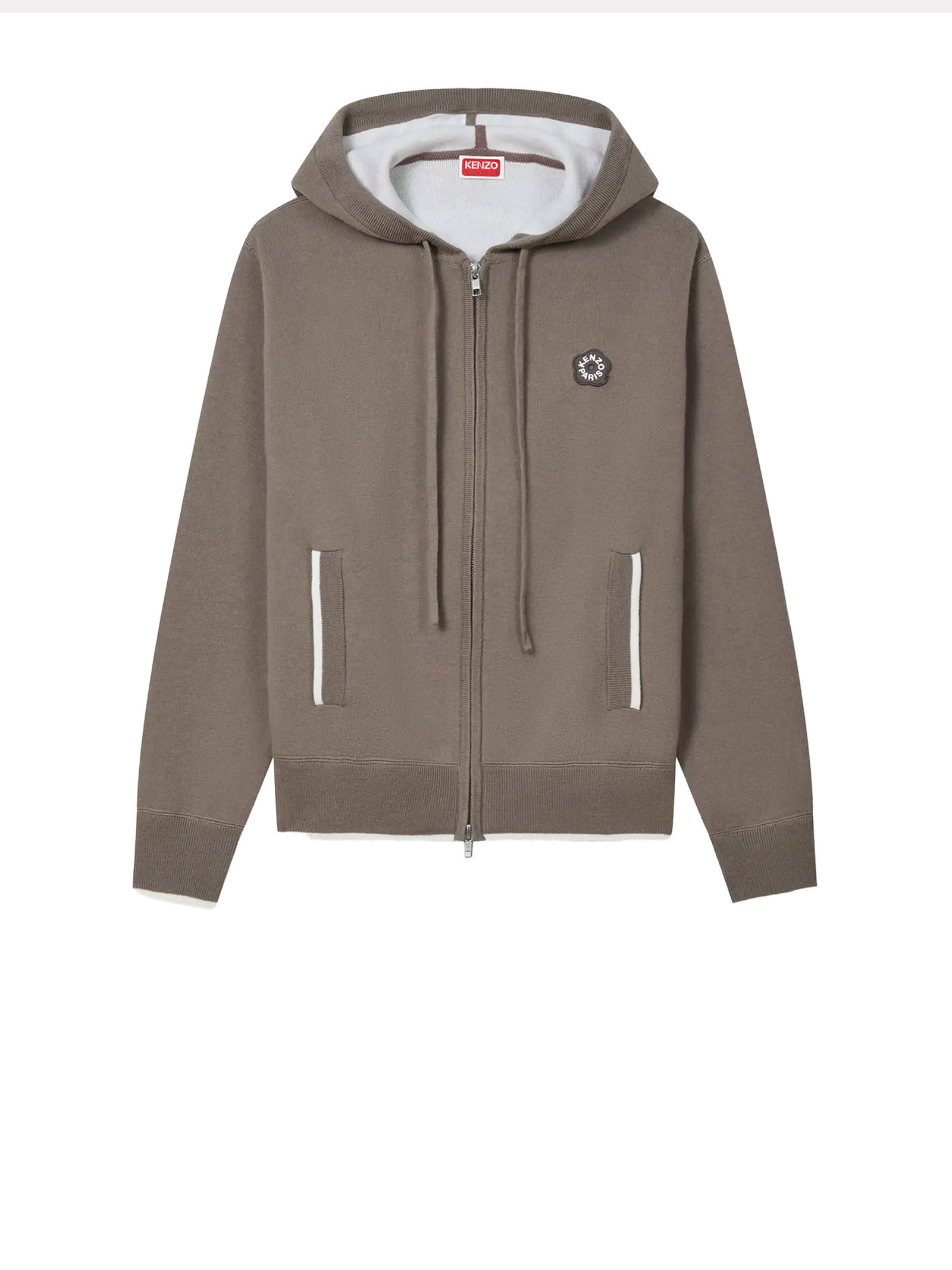 Kenzo Cotton Zip-up Hoodie In Brown