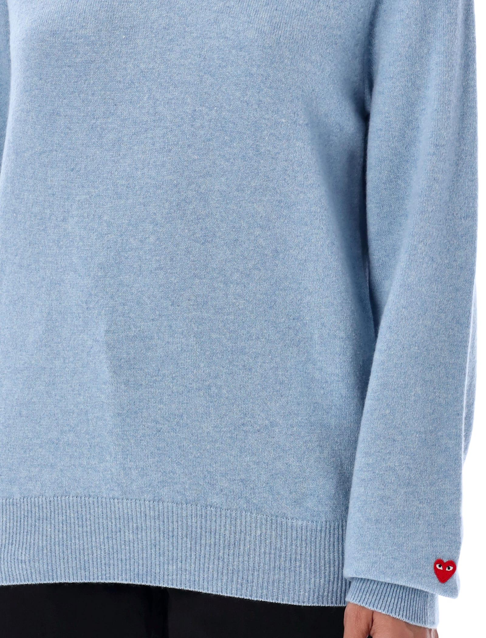 Shop Comme Des Garçons Play Red Heart Mini Patch V-neck In Light Blue