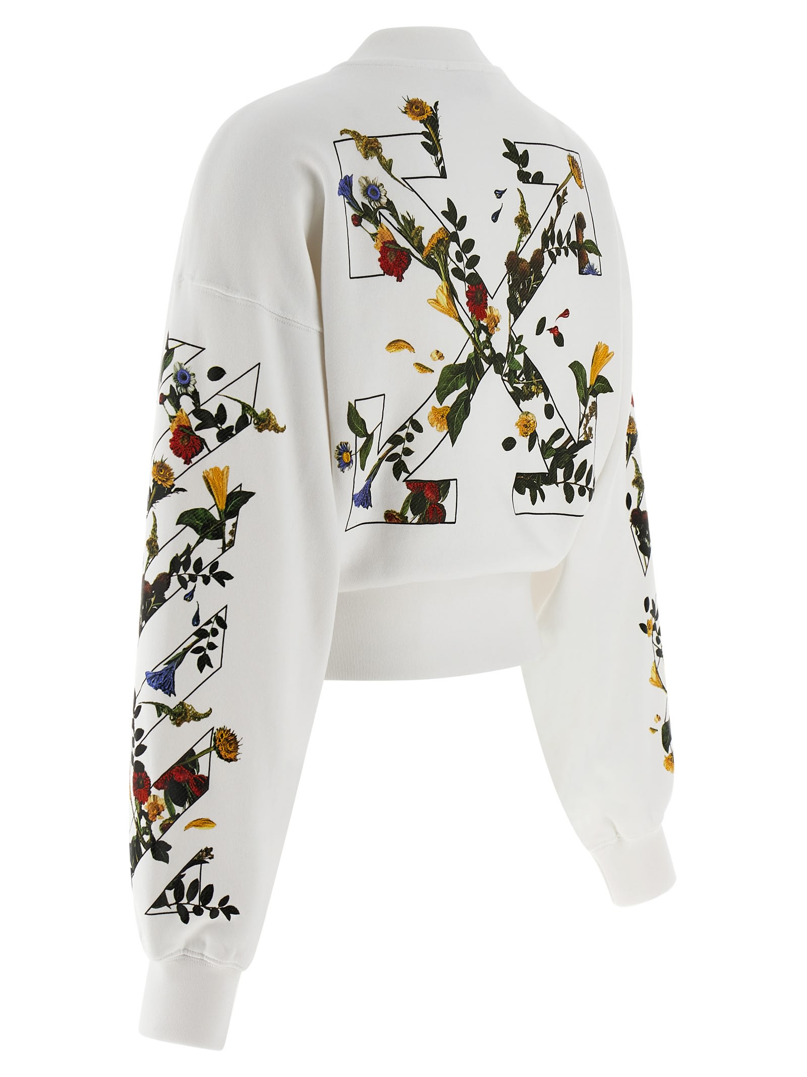 Off-white Arrow Flower Cropped Crew Neck Logo Sweatshirt In White