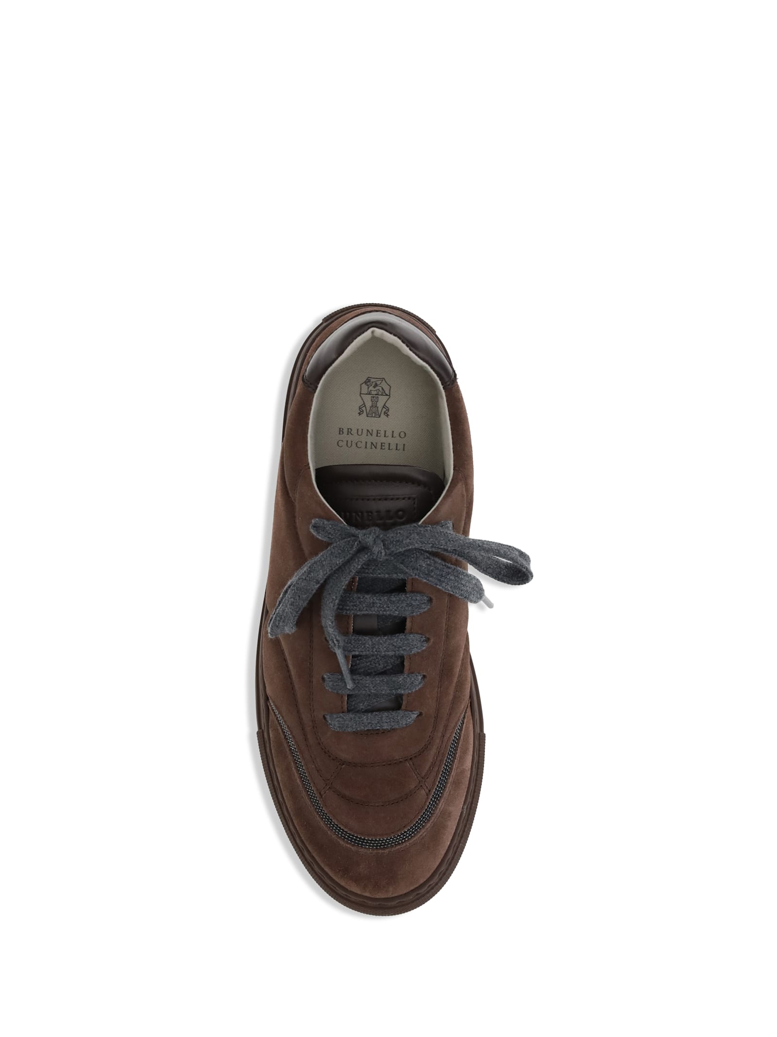 Brunello Cucinelli Jewel Embellished Suede Sneakers In Brown