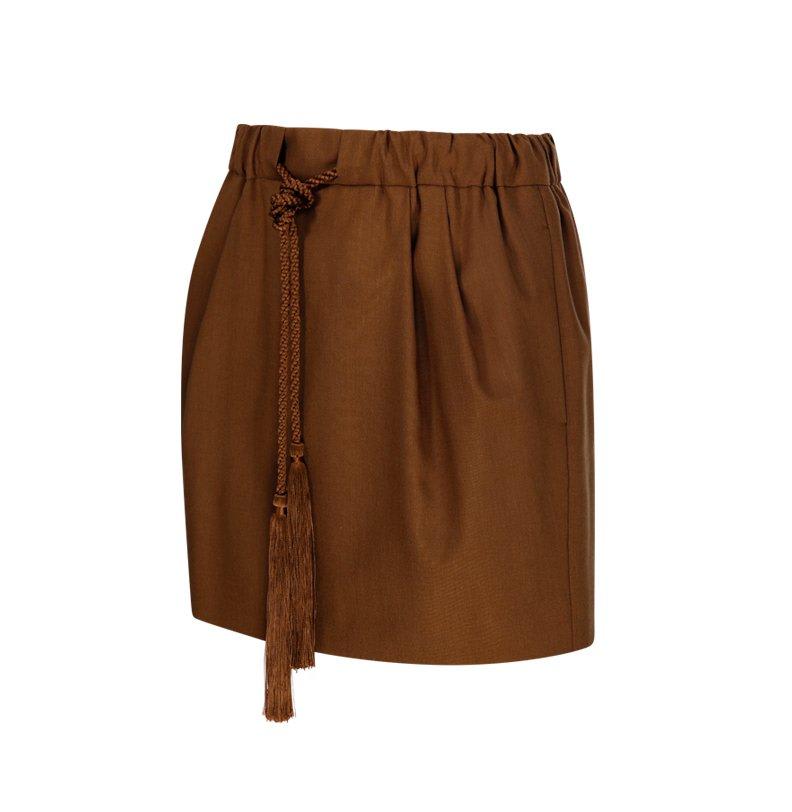 Max Mara Tabarin Tassel Detailed Mini Skirt In Leather Brown