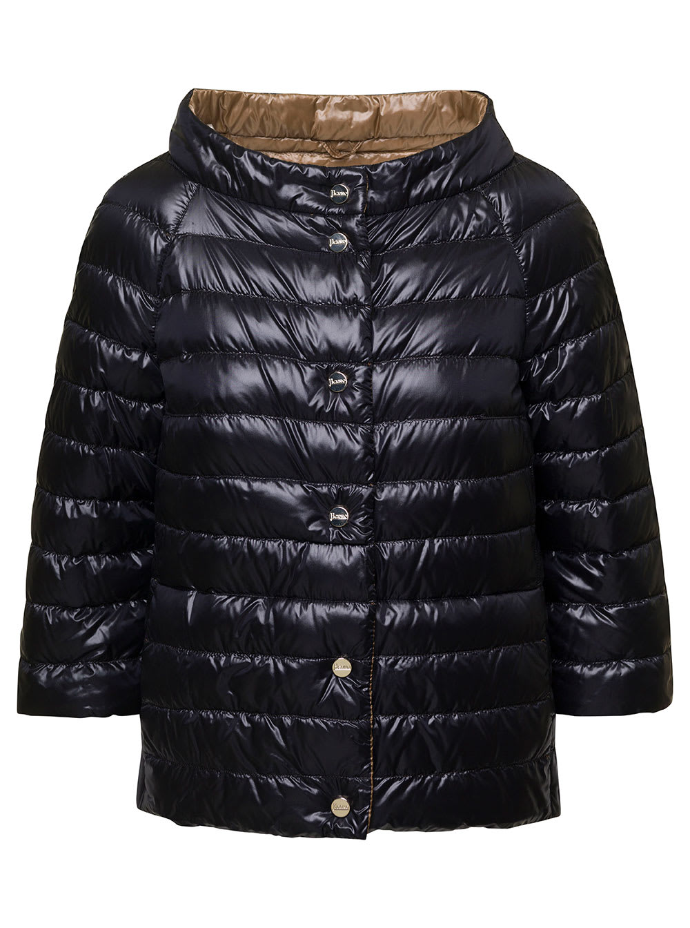 Herno Black And Beige Reversible Quilted Jacket In Polyamide Woman