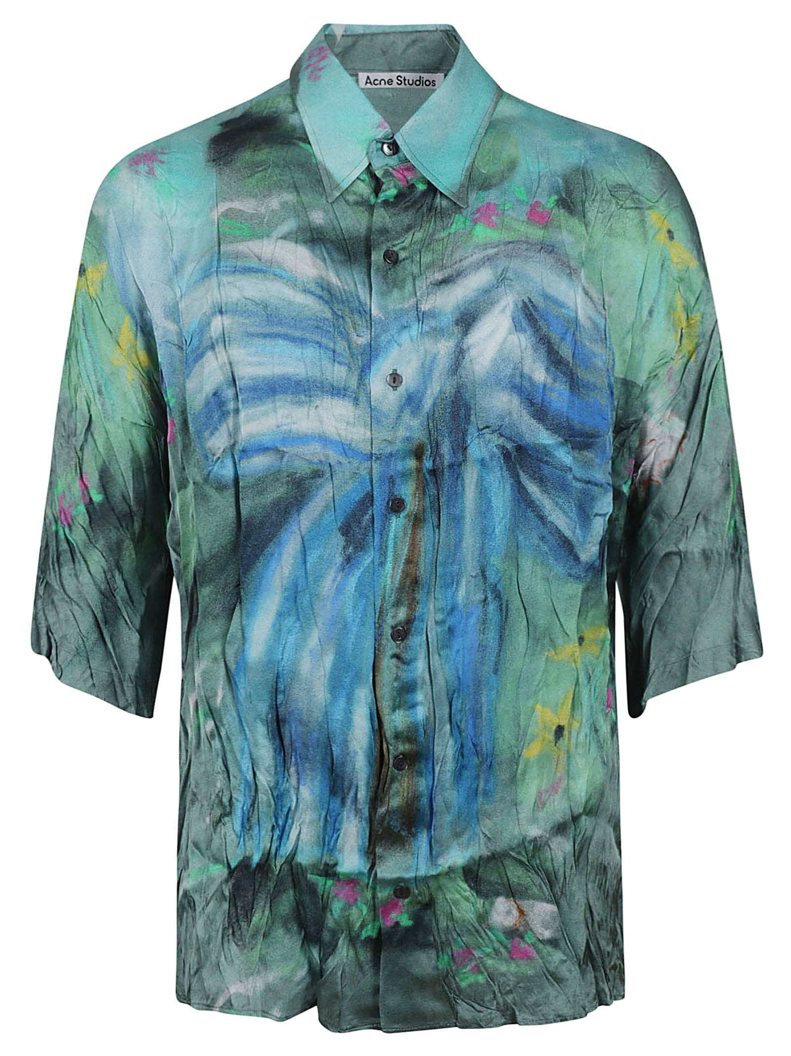 Acne Studios X Karen Kilimnick Bow Print Crinkle Button-up Shirt In Dd7