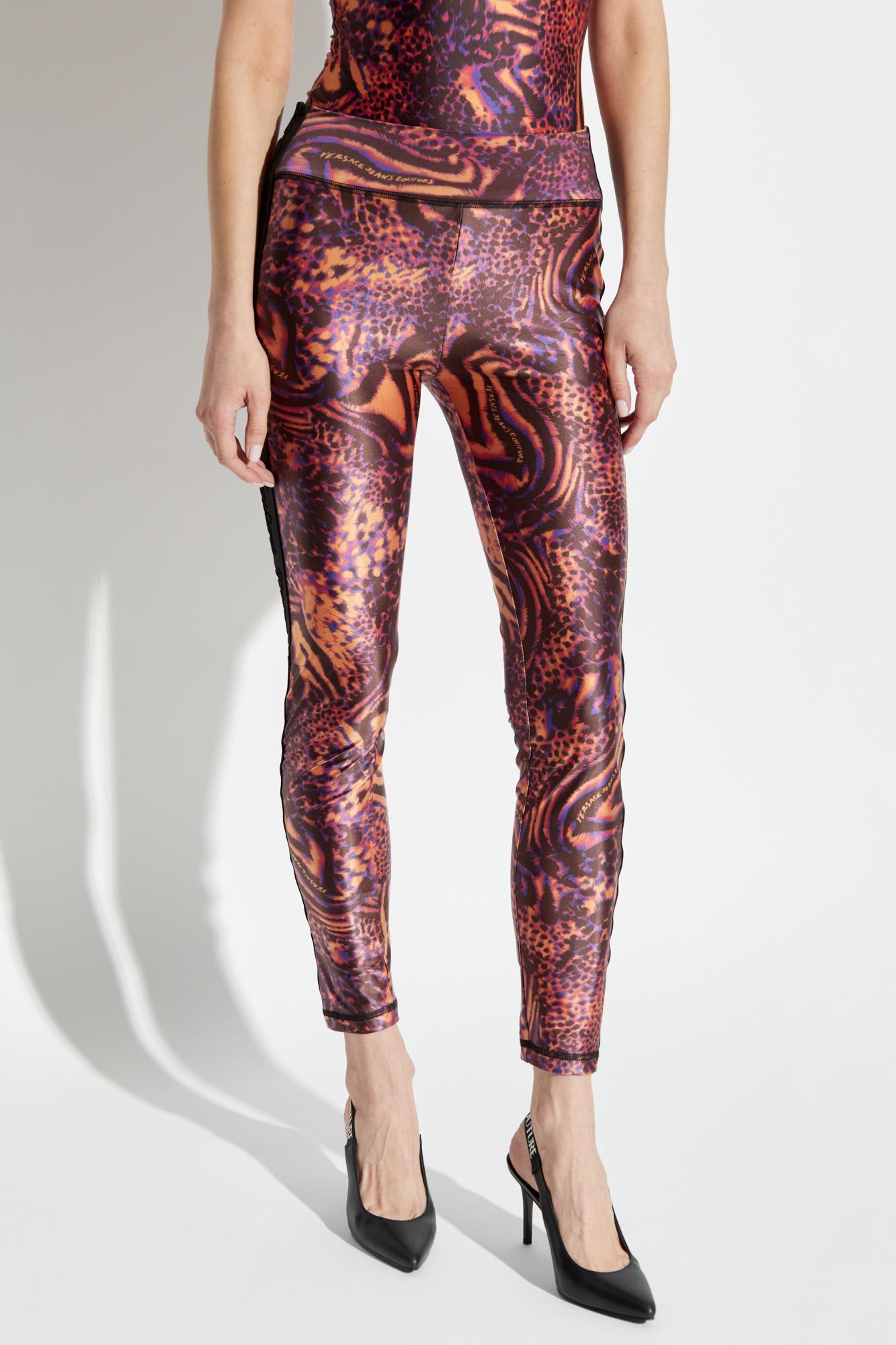 Shop Versace Jeans Couture Leggings With Animal Print In Orange