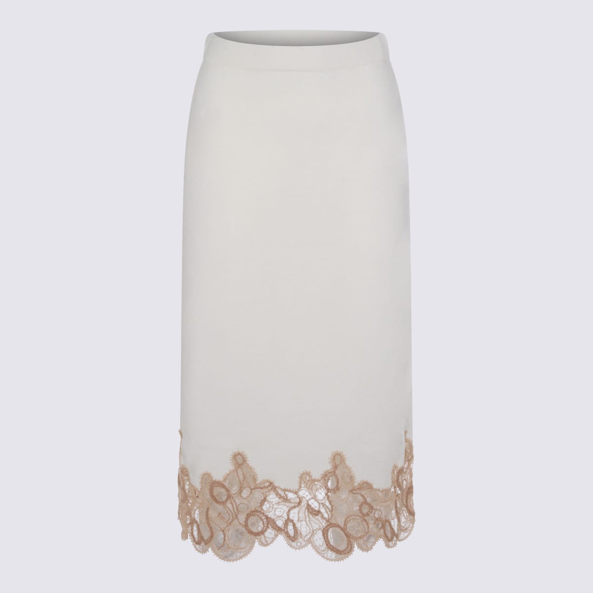 Fabiana Filippi Platinum Wool Blend Lace Band Pencil Skirt In White
