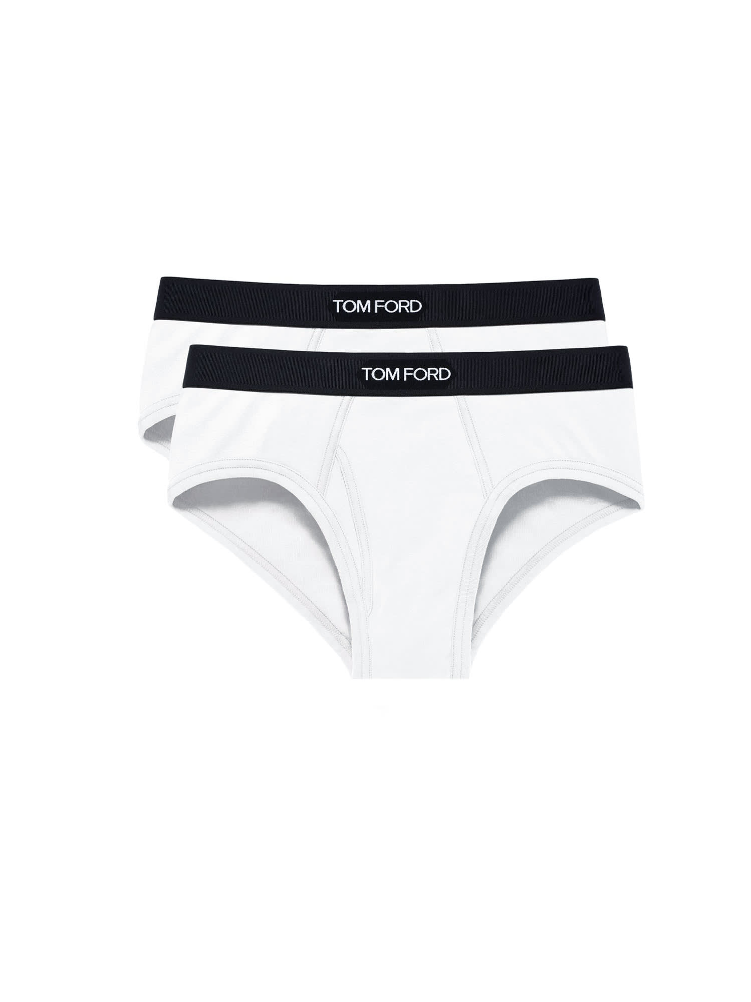 Womans Two White Cotton Briefs With Logo