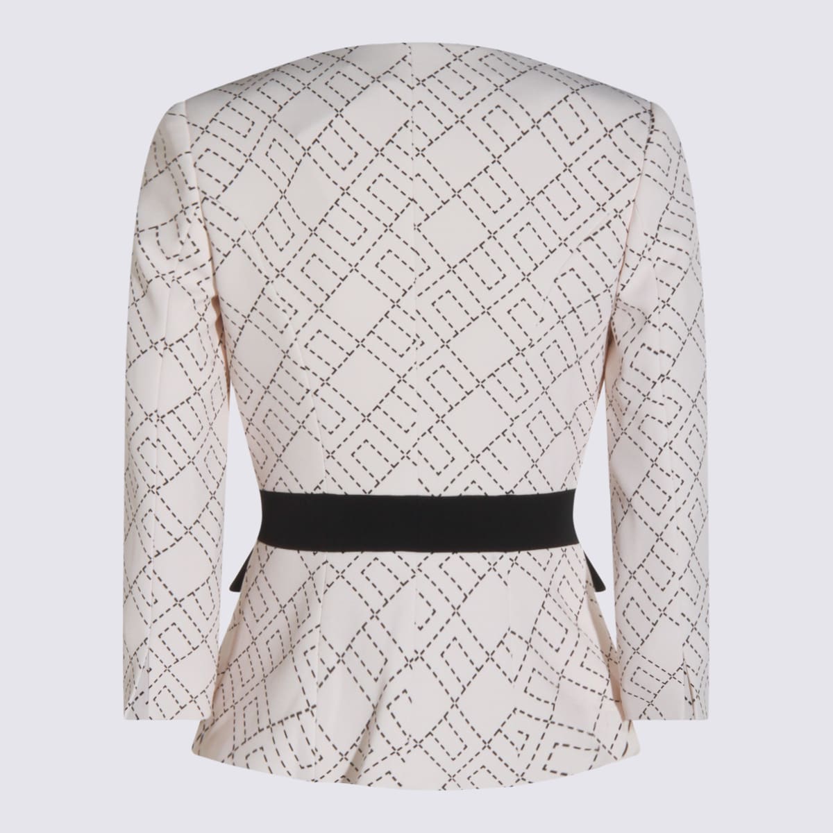 Elisabetta Franchi Chain Trim Blazer Geometric Pattern In Gray