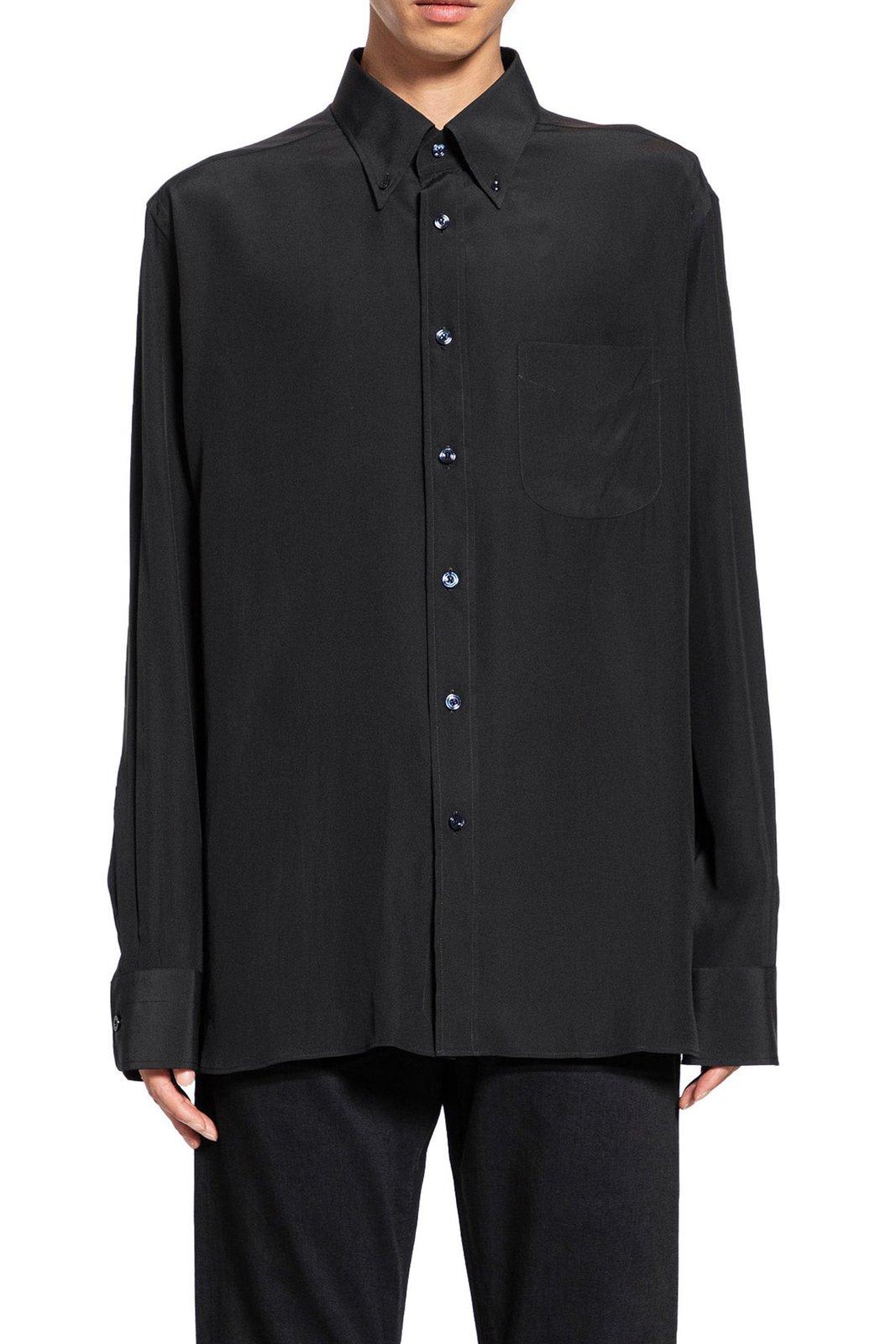 Shop Tom Ford Crepe Satin Fluid Fit Shirt In Washed Indigo