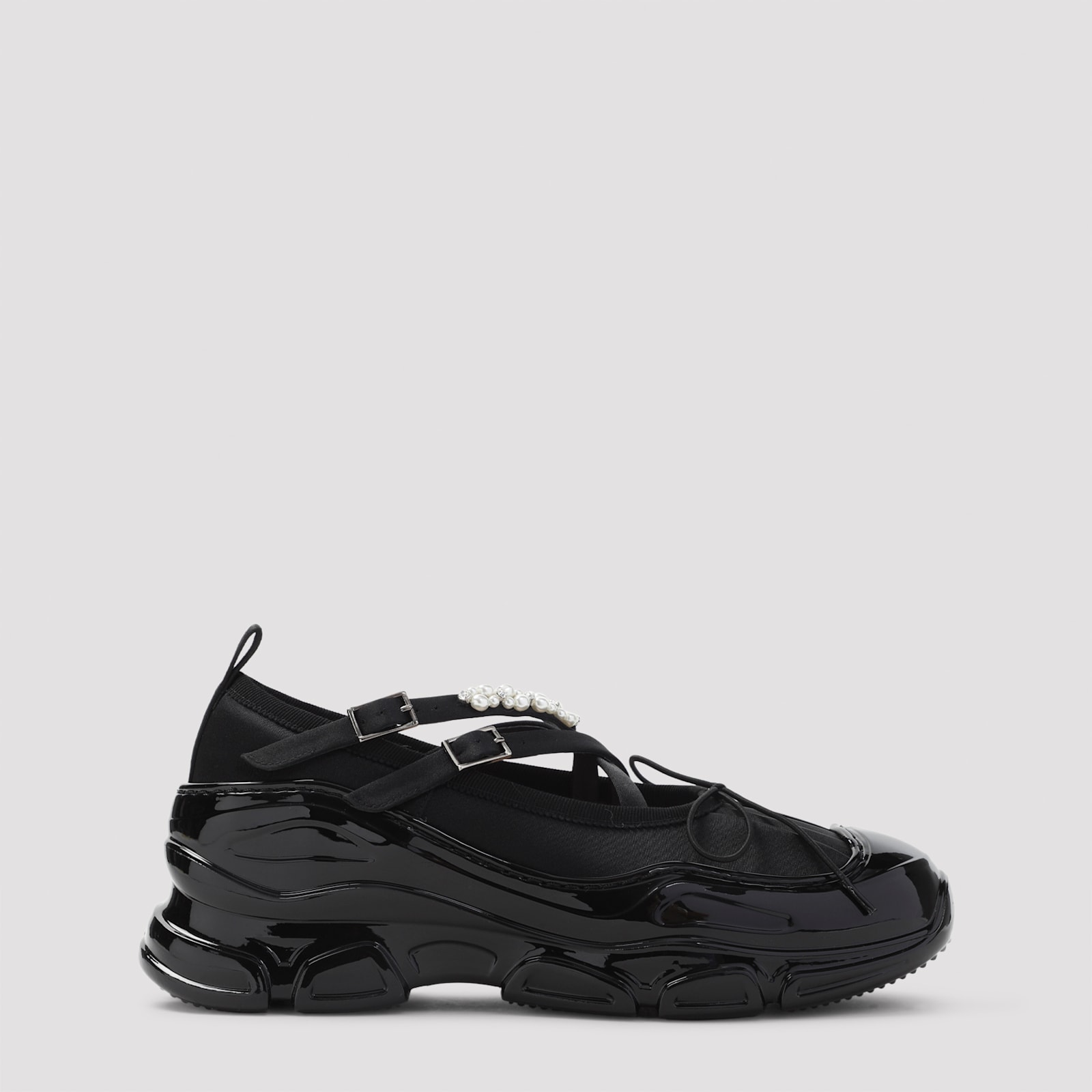 Simone Rocha Criss Cross Ballerina Shoes With Pearl Embellishments In Black