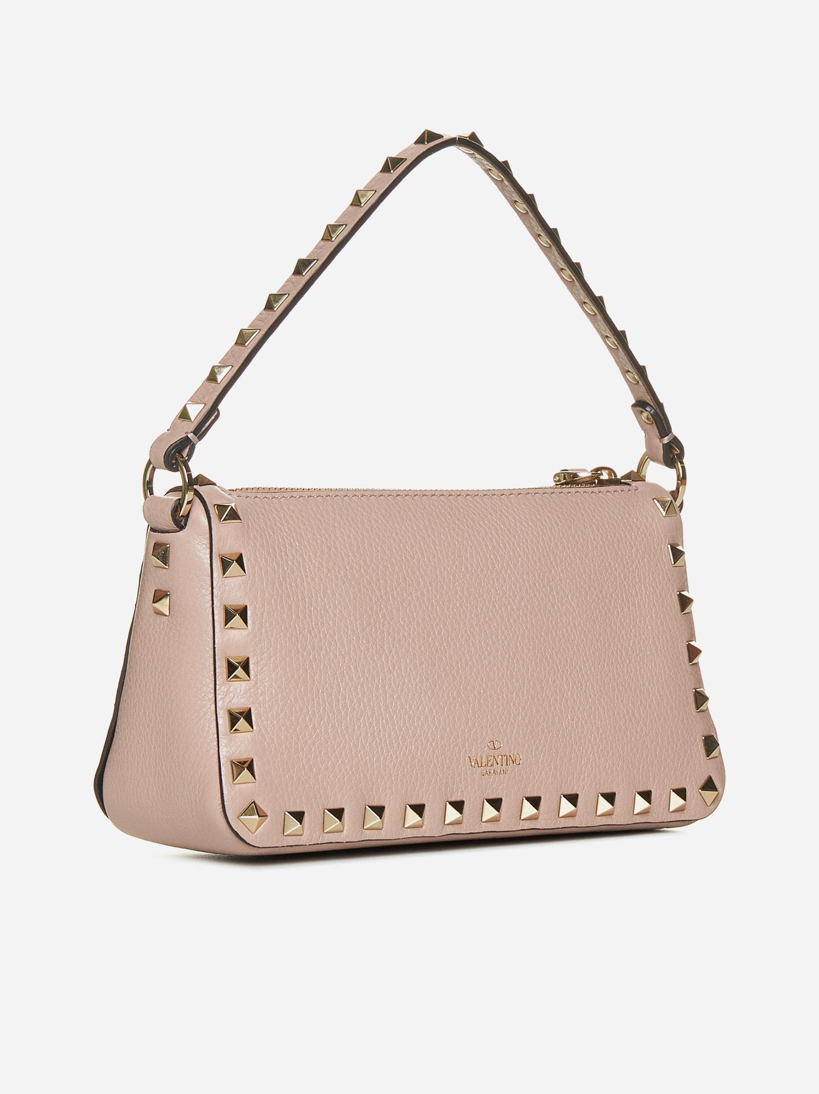 Shop Valentino Rockstud Leather Small Bag In Powder