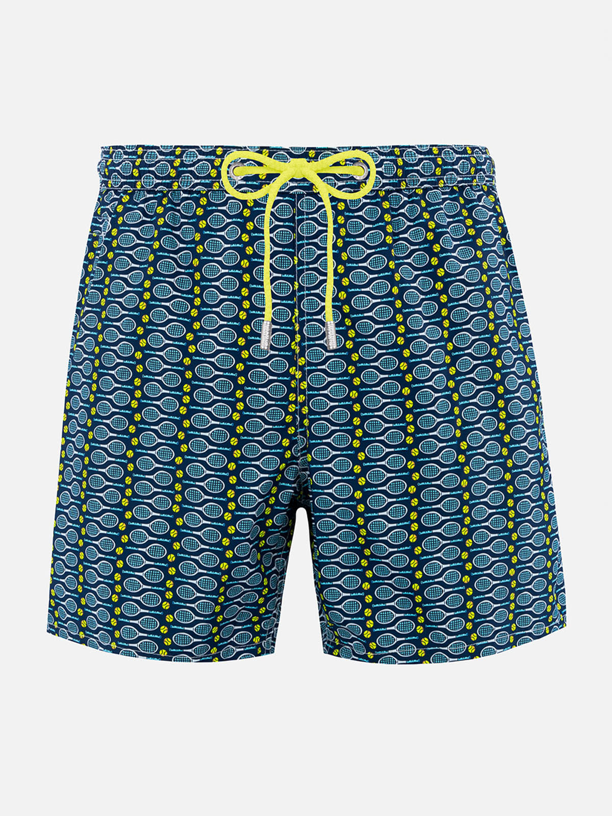 Mc2 Saint Barth Man Lightweight Fabric Swim-shorts Lighting Micro Fantasy With Tennis Print In Blue