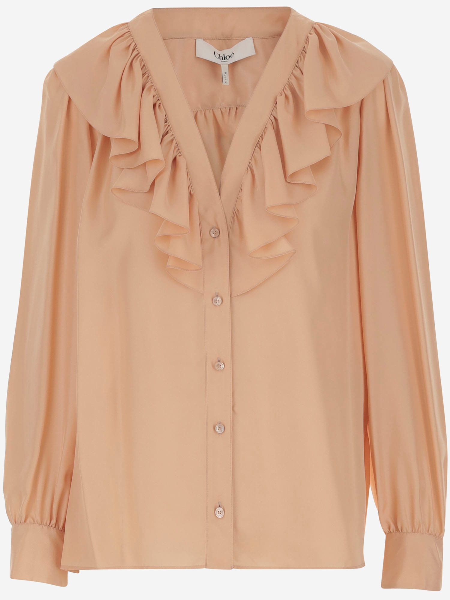 Shop Chloé Shirt In Pure Silk With Ruches In Pink