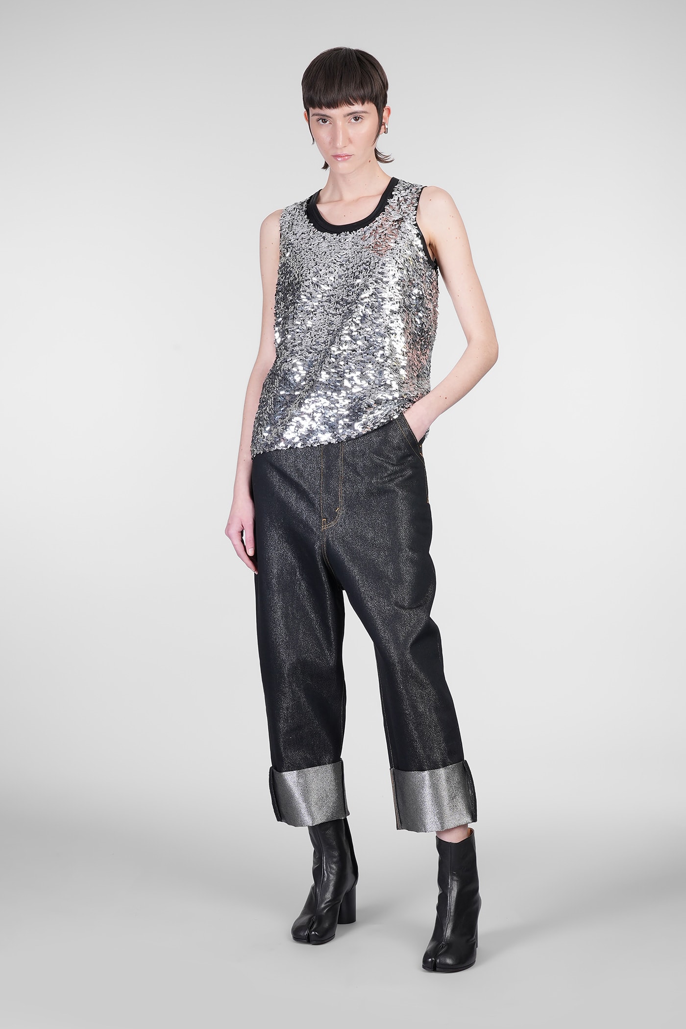 Shop Junya Watanabe Tank Top In Silver Polyester