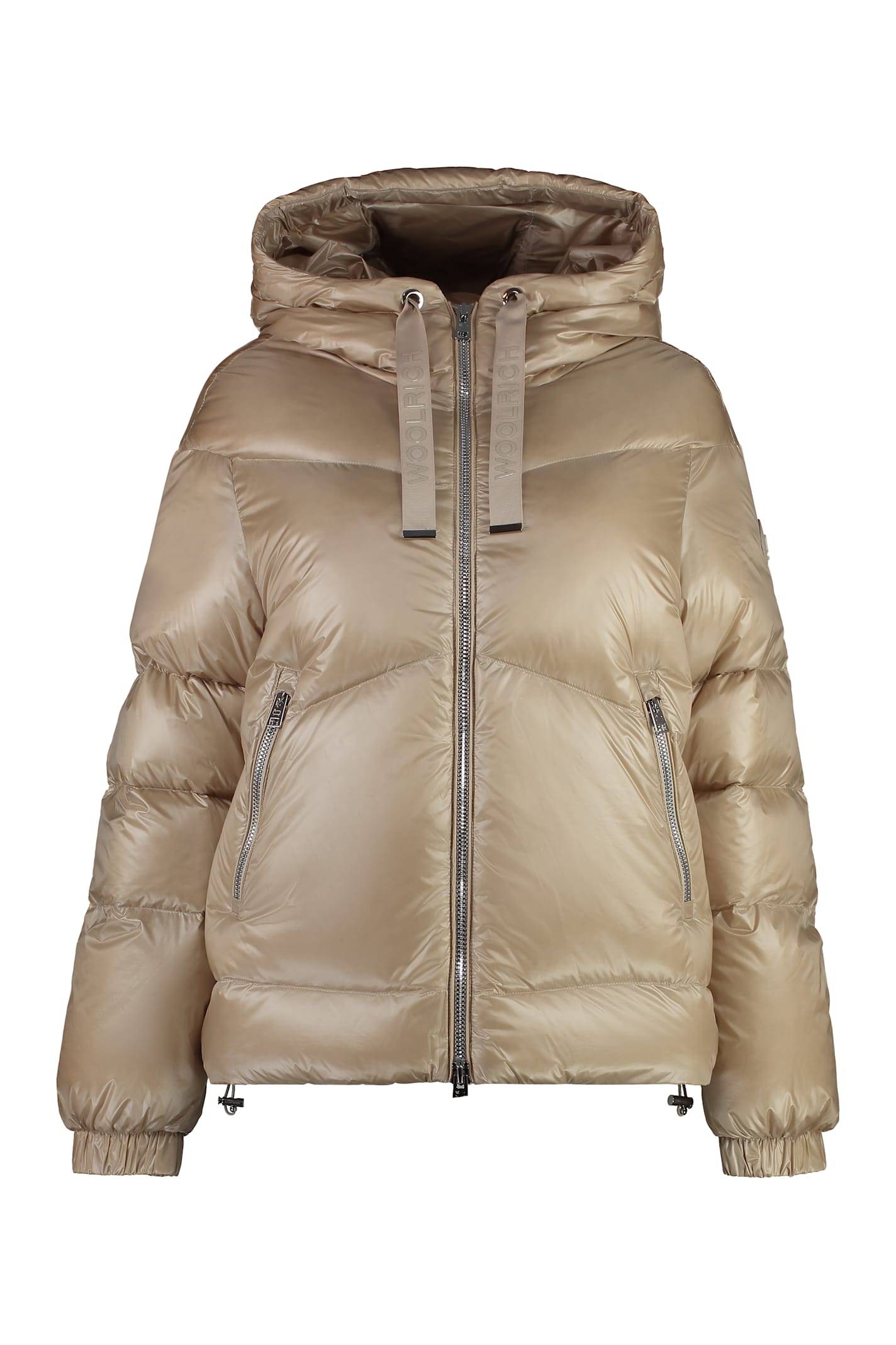 Shop Woolrich Aliquippa Hooded Nylon Down Jacket In Beige