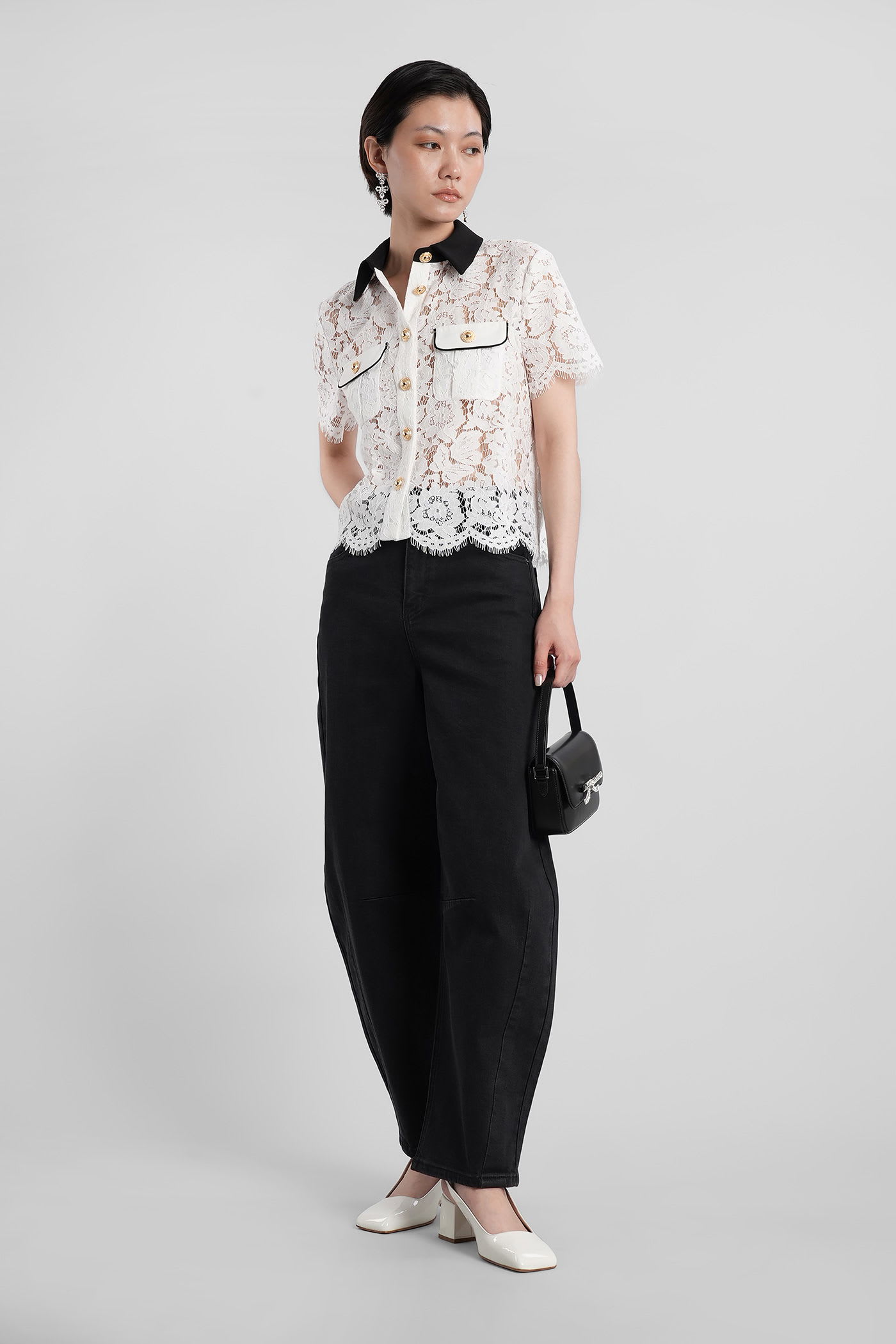 Self-portrait Floral Lace Cropped Top In White