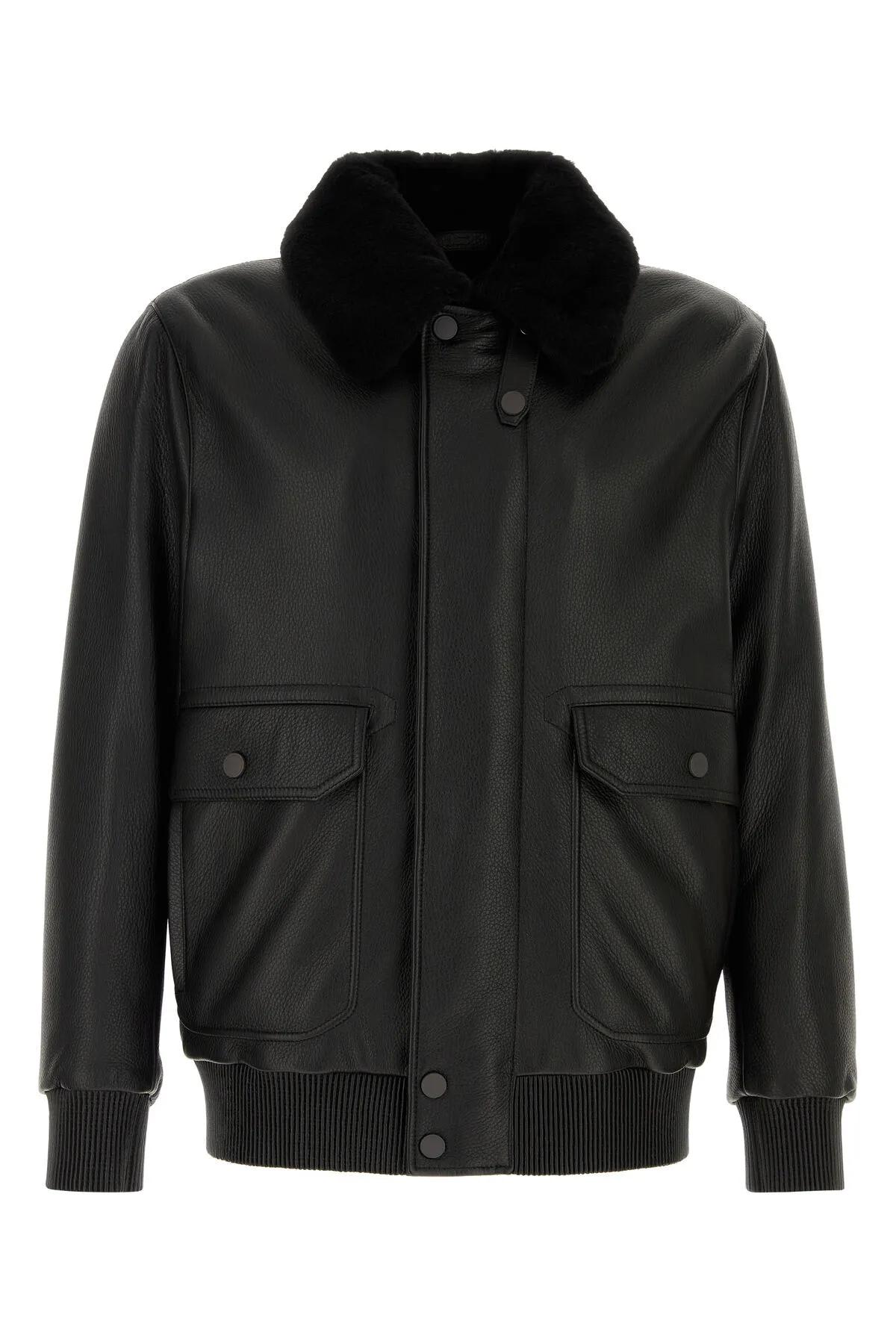 Shop Brioni Black Leather Jacket