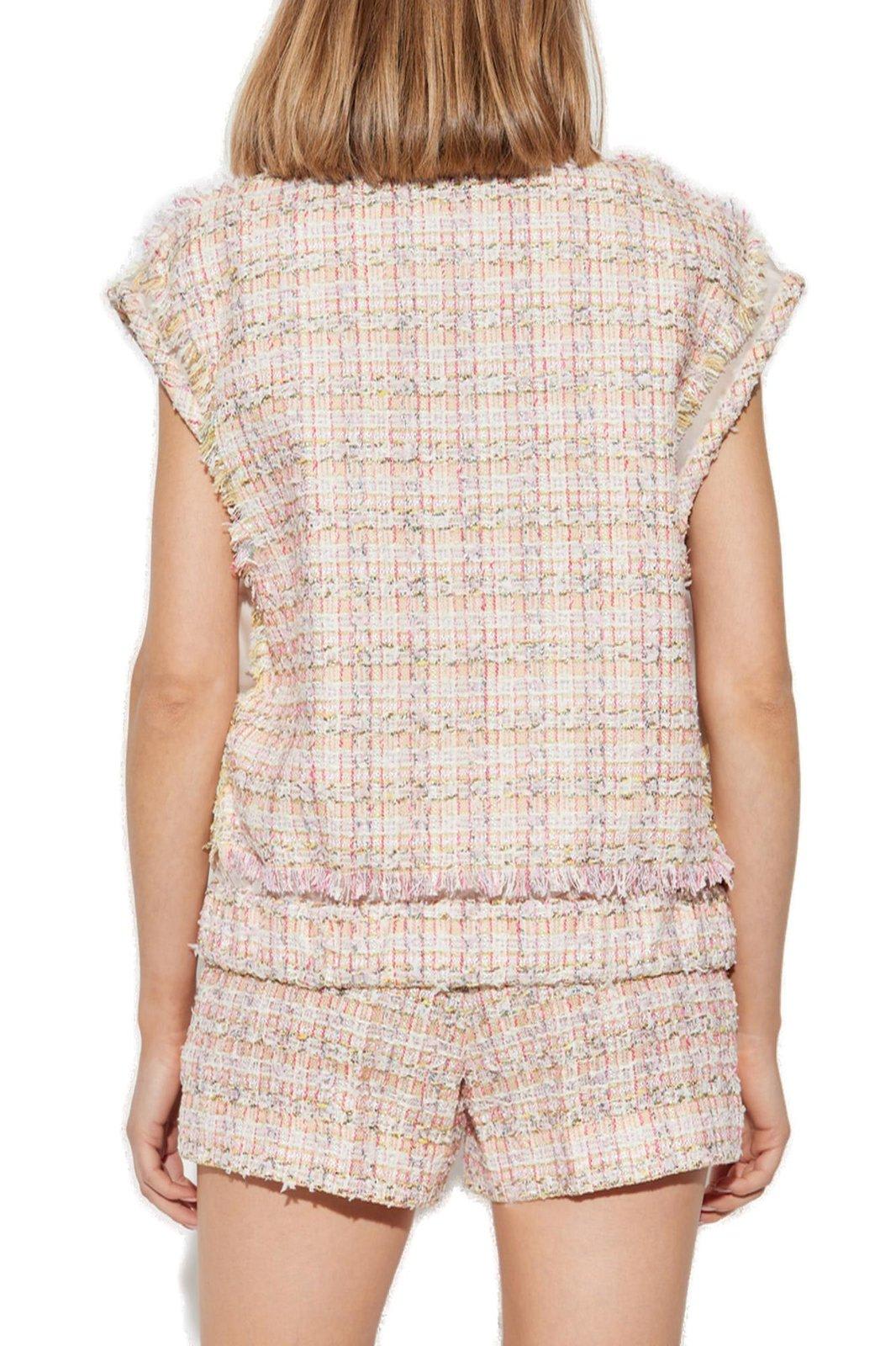 Shop Versace Button-up Tweed Gilet In Pink