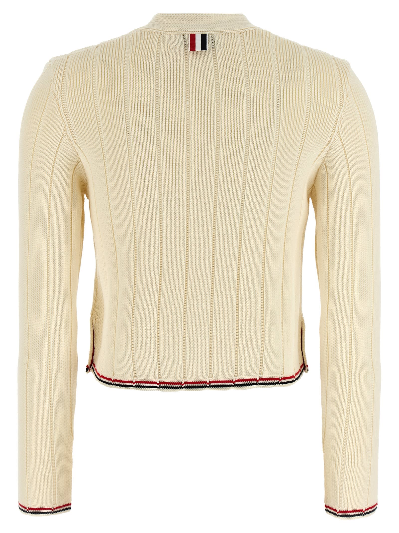 Thom Browne White Ladder Full Needle Rib Stitch Cardigan In White