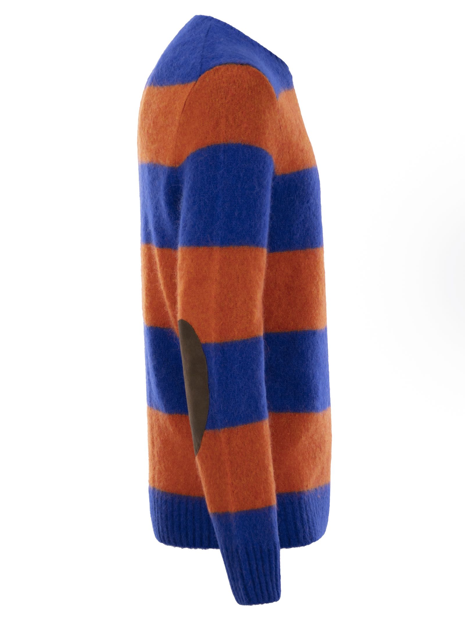 Shop Polo Ralph Lauren Striped Jersey With Suede Patches In Blue/orange