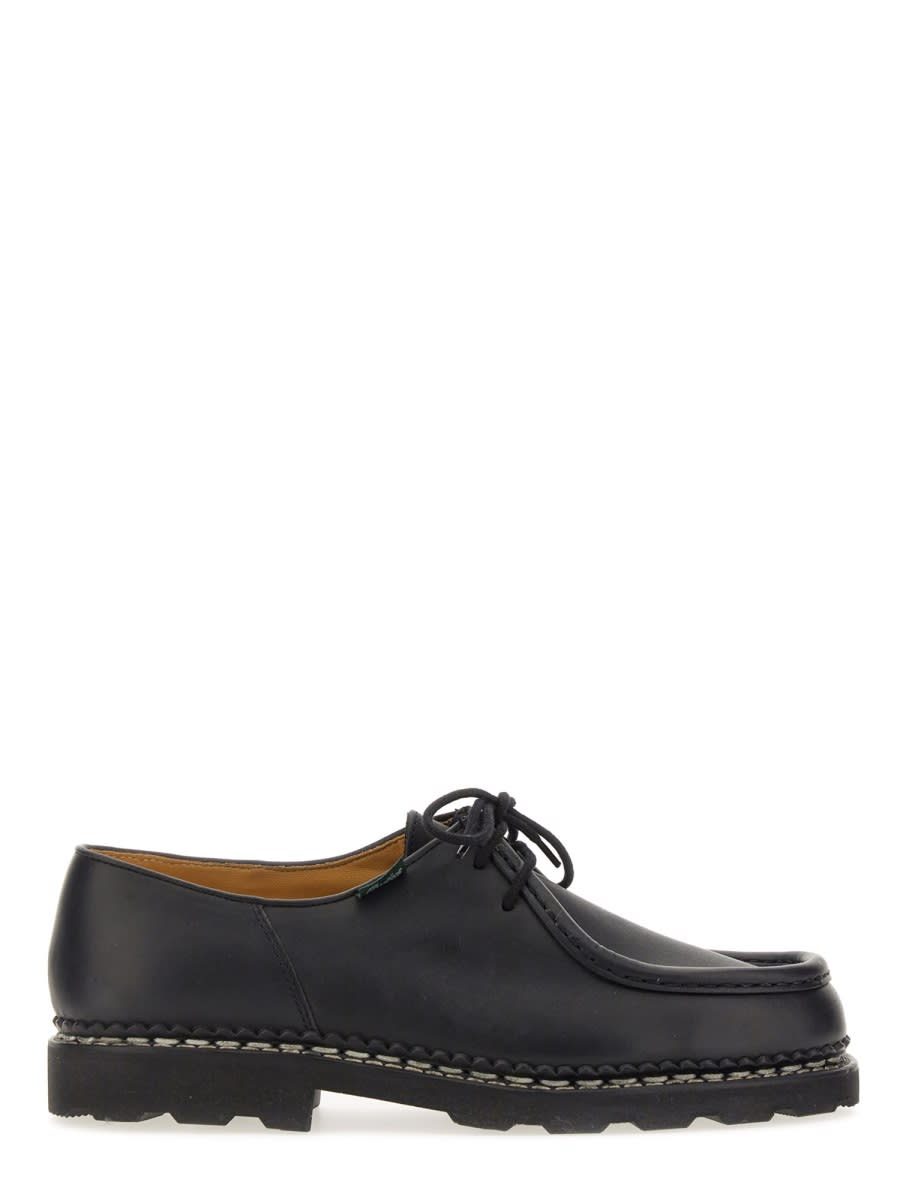 Paraboot Classic Black Calf Leather Loafers With Rugged Outsole In Black