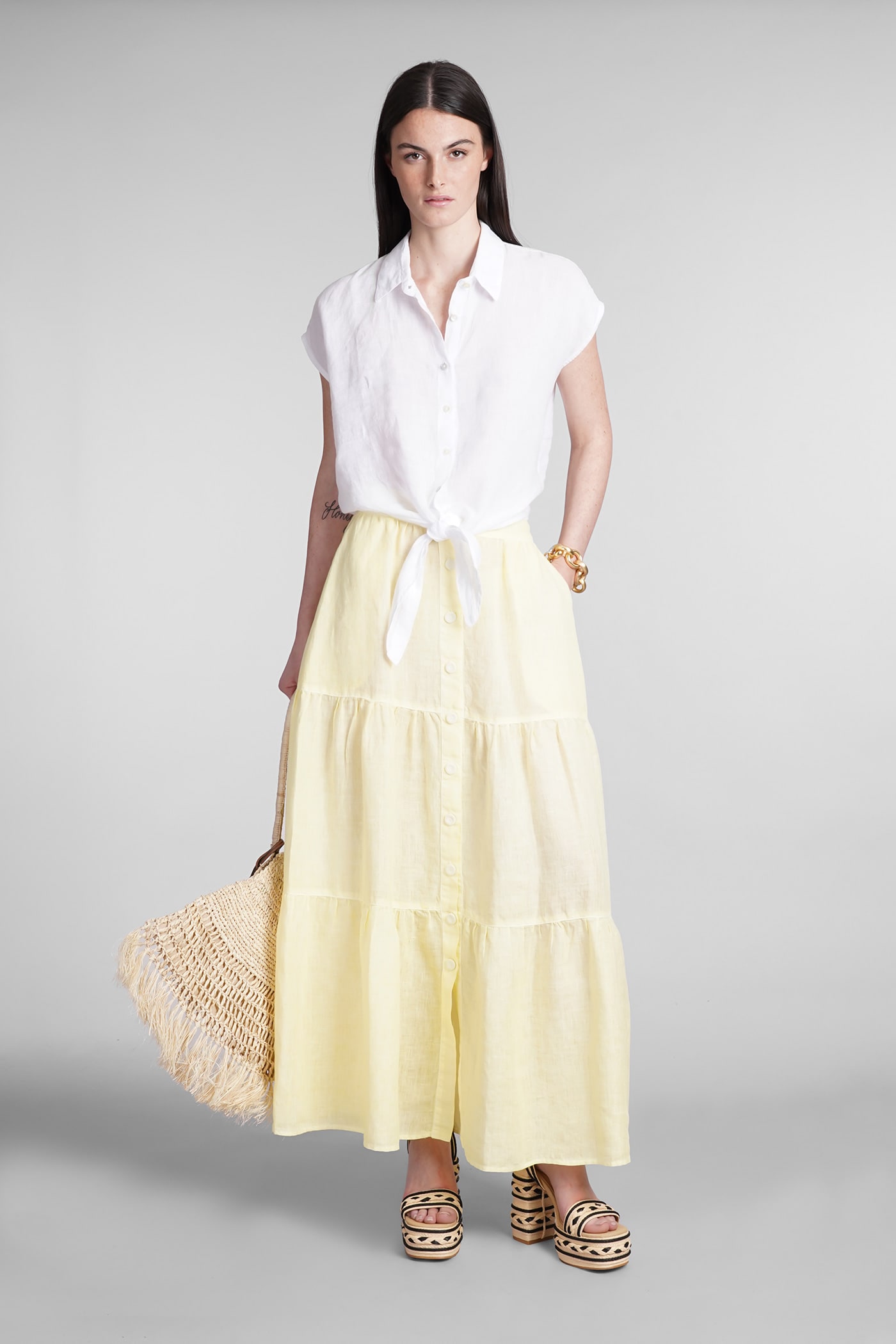 Shop 120% Lino Skirt In Yellow Linen