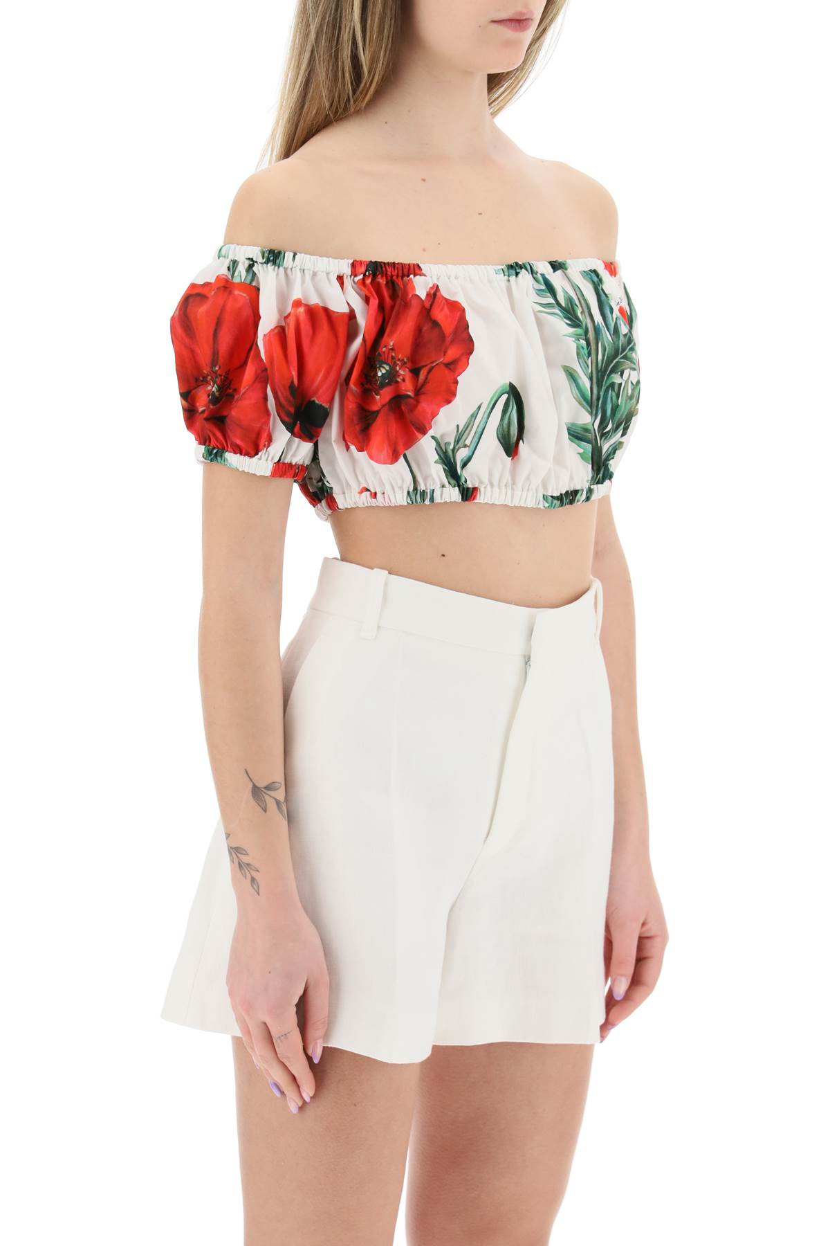 Shop Dolce & Gabbana Poppy Print Cotton Crop Top