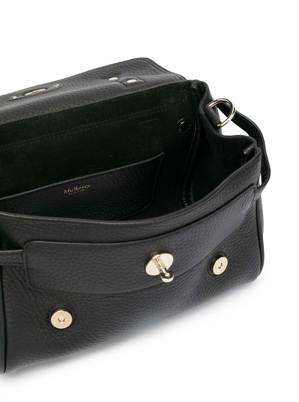 Shop Mulberry Mini Alexa Black Handbag With Turn Lock Closure In Grain Leather Woman