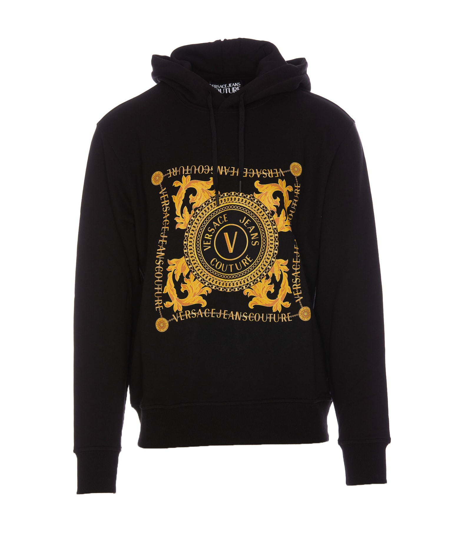 Shop Versace Jeans Couture V-emblem Chain Hoodie In Black