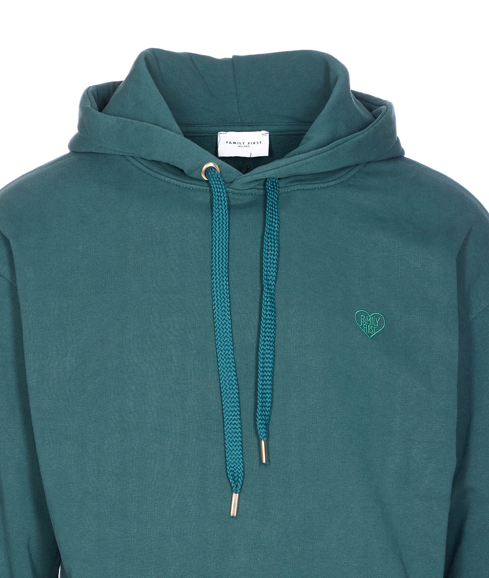 Family First Heart-embroidered Hoodie In Green