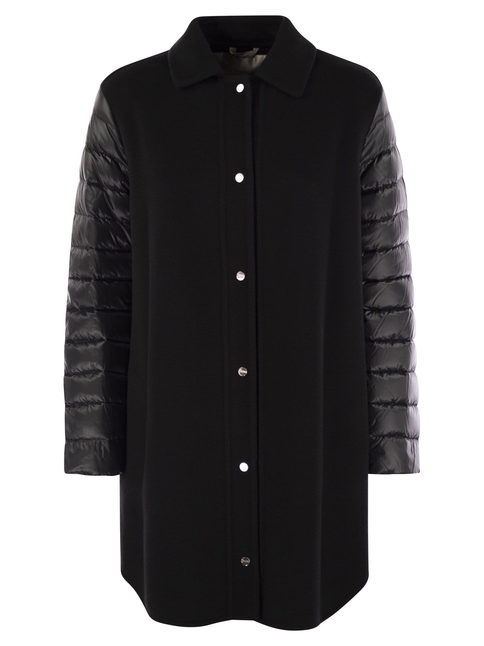 Shop Herno Coat With Down Sleeves In Black