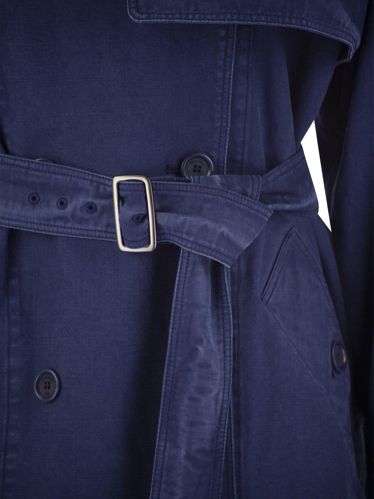 Shop Max Mara Belted Double-breasted Trench Coat In Navy