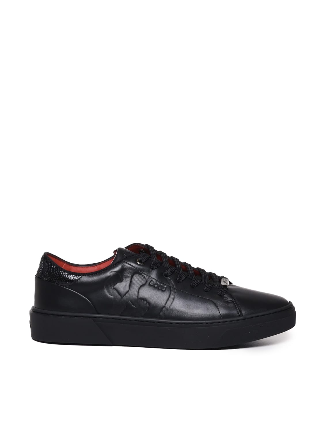 Shop Hugo Boss Leather Lace-up Sneakers Com Special Embossed Graphic In Black