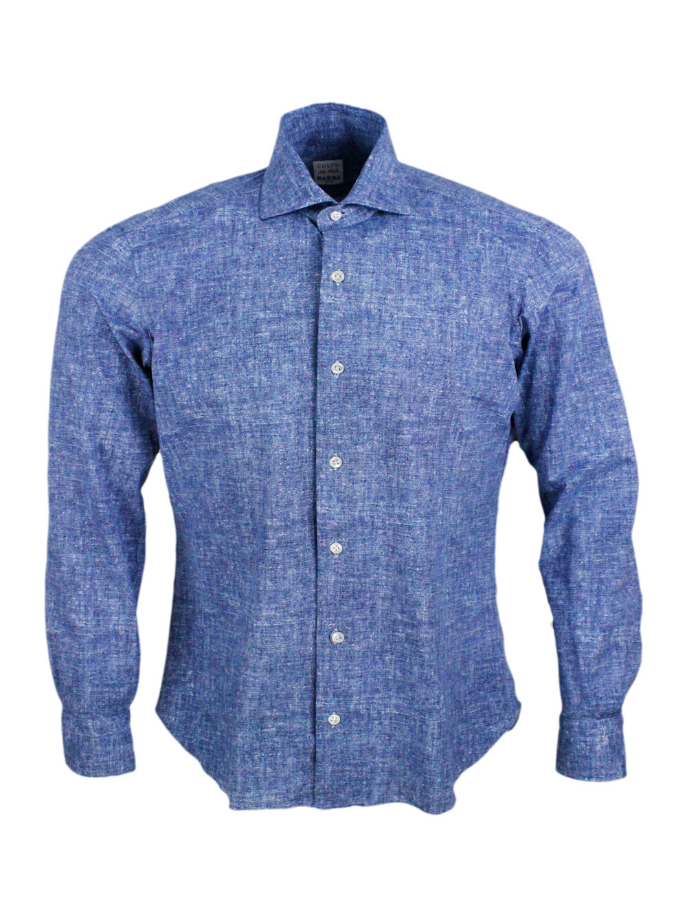 Cult Shirt In Super Stretch In Denim Melange Color With Mother-of-pearl Buttons And Italian Collar