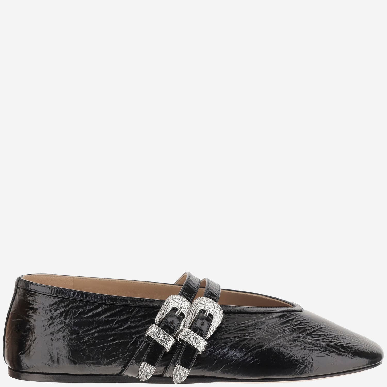 Le Monde Beryl Claudia Laminated Leather Ballerina Flats In Black