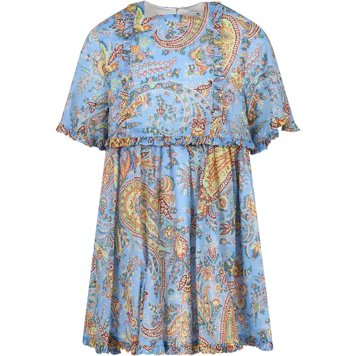 Etro Light Blue Dress For Girl With Paisley Pattern