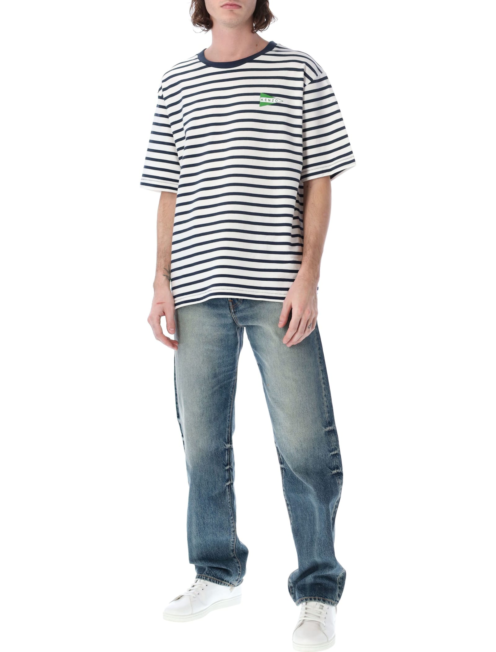 Shop Kenzo Nautical Striped Oversize Tee In Blue