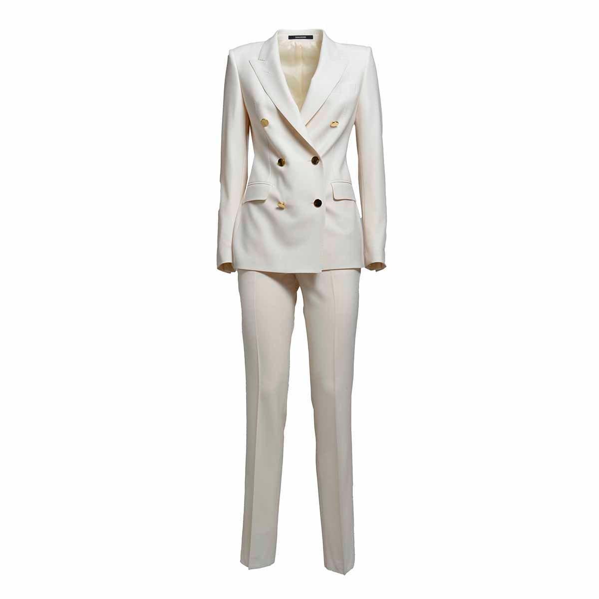 Shop Tagliatore Double-breasted Two-piece Suit Set In Panna